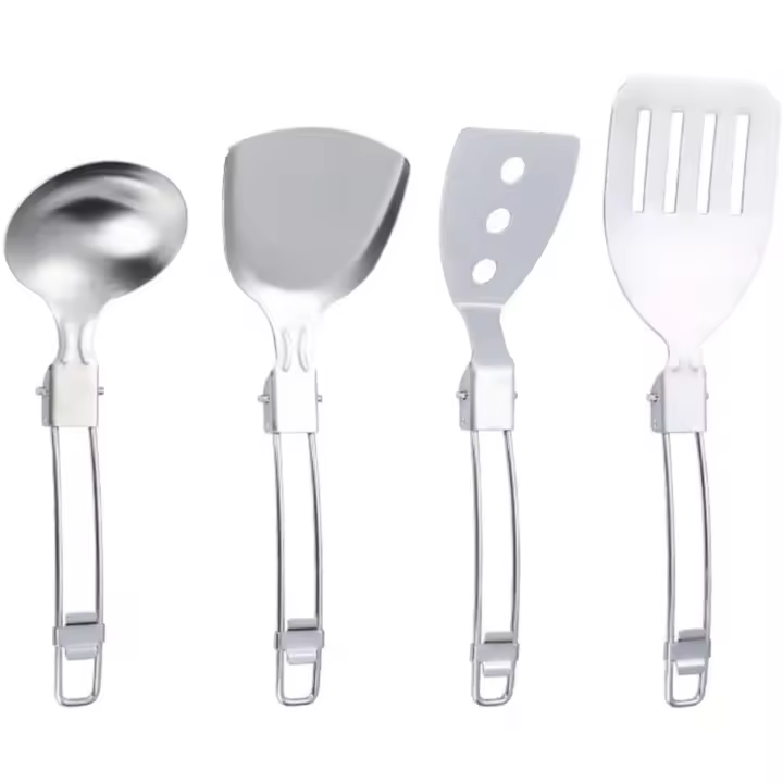 Espátula plegable de acero inoxidable, accesorios de cocina para exteriores, utensilios de cocina al aire libre para acampar, 4 Uds. - 1
