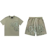 Camiseta de manga corta holgada con estampado espumoso estilo hip hop callejero drill y conjunto de pantalones cortos casuales - details 4