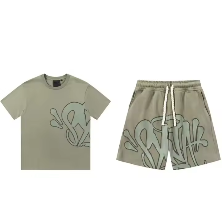 Camiseta de manga corta holgada con estampado espumoso estilo hip hop callejero drill y conjunto de pantalones cortos casuales - 1