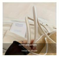 Bolso de Hombro de Paja de Gran Capacidad Textura Tejida Natural Adorno de Bloque de Color - details 3