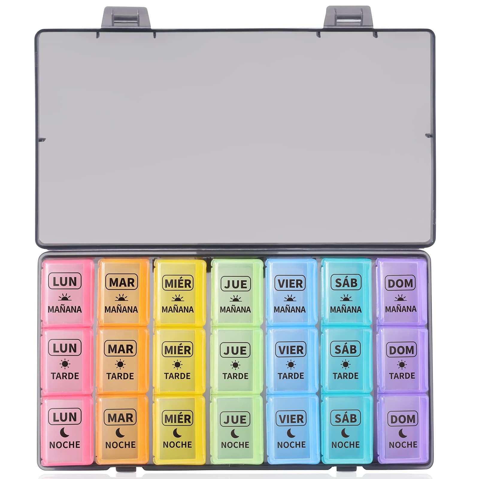 Pastillero Semanal 3 Tomas Español, Pastillero Diario Grande 7 días, Dosificador de Comprimidos con 21 Compartimentos, Organizador de Pastillas para Viaje