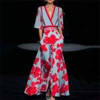 Vestido Maxi Bohemio Vintage Para Mujer Elegante Y Sexy Con Estampado Floral A-Line Manga Corta Cintura Ajustada Fiesta - details 9