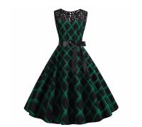 Lace patchwork summer women a line elegant vintage party dress with belt - details 80