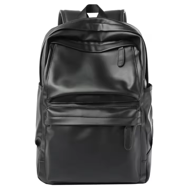 Mochila de viaje de cuero de PU para hombres, mochila escolar de negocios de color sólido, moda, bolso de hombro de cuero, tendencia de moda, viaje casual, mochila de computadora, estudiante - 1