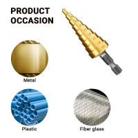 Broca escalonada de ranura recta HSS, 3 piezas, avellanador de chaflán, juego de brocas de perforación para madera y Metal, herramienta de cambio rápido, 3 piezas - details 2
