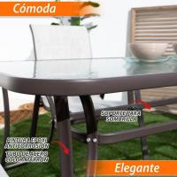 Mesa de jardín de Cristal y Acero |   De 150x90x75 cm |   Resistentes: Cristal Templado, Acero anticorrosión |   para 6 Personas |   para exterior |   Clásico - details 5