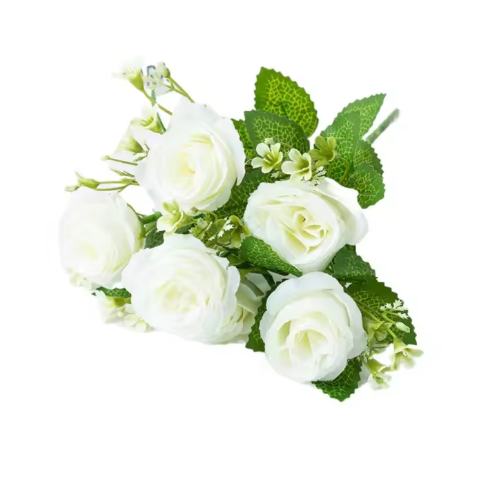 Ramo de rosas de 6 cabezas para decoración del hogar, flores falsas creativas simuladas, regalos de plantas artificiales exquisitas reutilizables, 3 uds. - 1