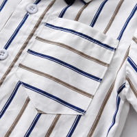 Camisa de algodón de manga corta con cuello a rayas y pajarita para niños, pantalones cortos con tirantes, conjunto de dos piezas de estilo británico, verano 2023 - details 10