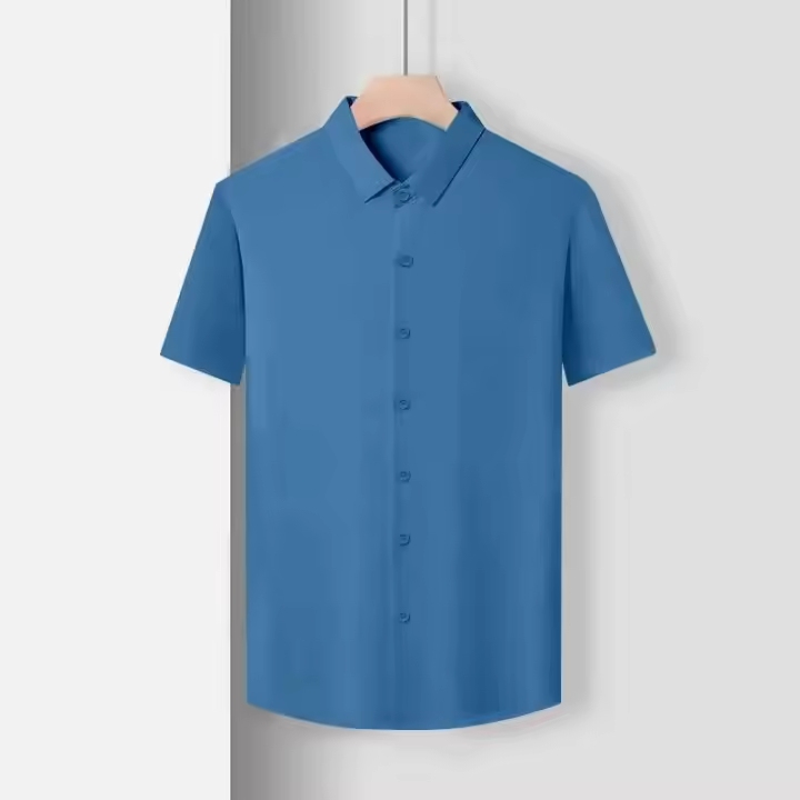 Nueva camisa de manga corta de negocios informal de color sólido, adecuada para hombres cómodos, libres y resistentes a las arrugas de todas las estaciones. - 1