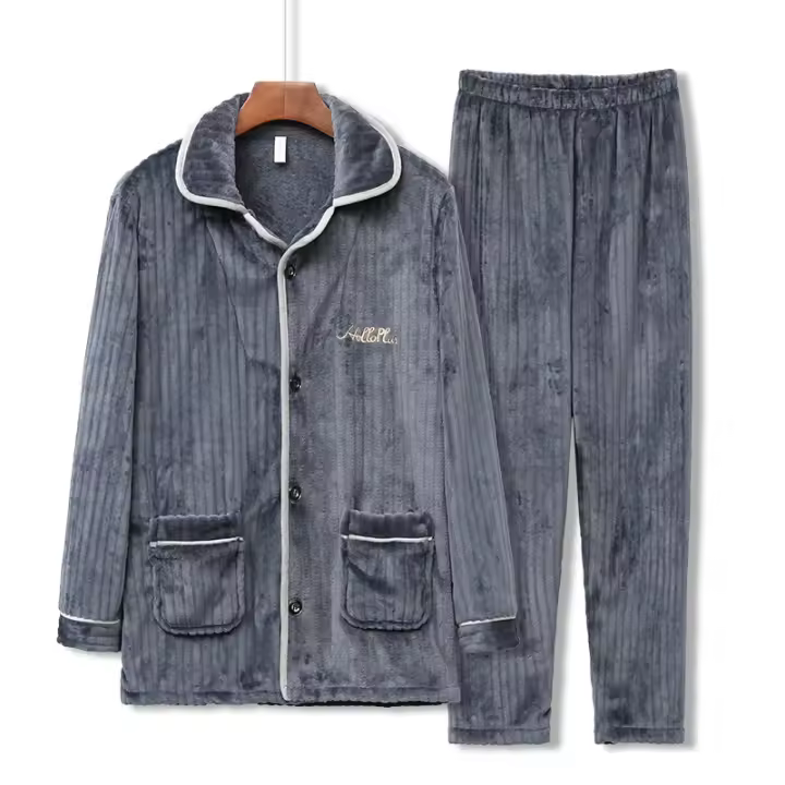 Pijamas de terciopelo grueso informales y cómodos de invierno para hombre. - 1