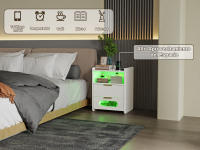 Rcynview  Mesita de Noche LED Blanca con 3 Cajones, Mesa de Almacenamiento y Luz Superior, Luz LED RGB,guías metálicas. - details 3