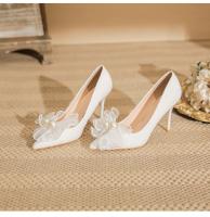 Nuevos tacones altos de las mujeres stiletto moda francesa temperamento boda novia zapatos de las mujeres blanco solo zapatos - details 10