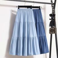 Falda de camping entrelazada midi vaquera para mujer, cintura elástica, azul, informal, retro, ropa diaria, verano - details 2