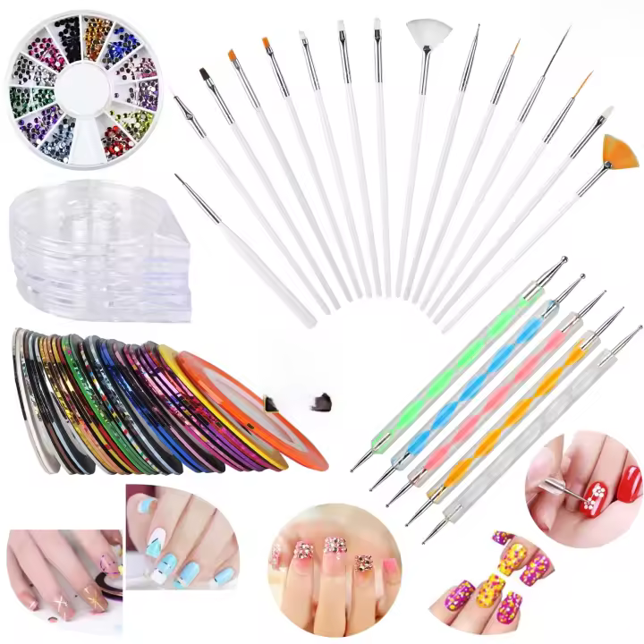 Juego de suministros para decoración de uñas, incluye 30 cintas de rayas, 15 pinceles de arte - 1