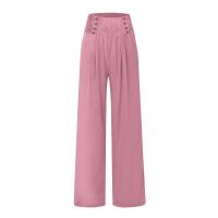 Pantalones largos sueltos de lino y algodón de pierna ancha para mujer con cintura elástica informal de primavera y verano - details 25