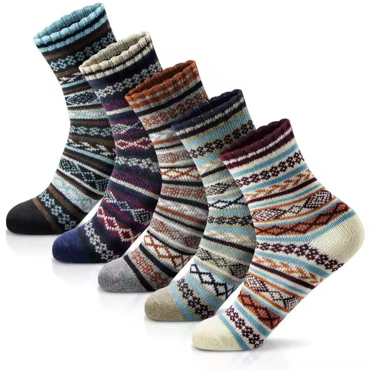Calcetines de lana gruesa para mujer, medias de algodón con patrón Vintage, Multicolor, 5 pares - 1