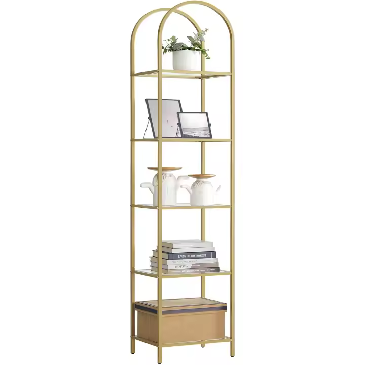 Niveles, Estantería de Vidrio Templado, Diseño Arqueado, Marco de Acero, para Salón, Dormitorio, - 1