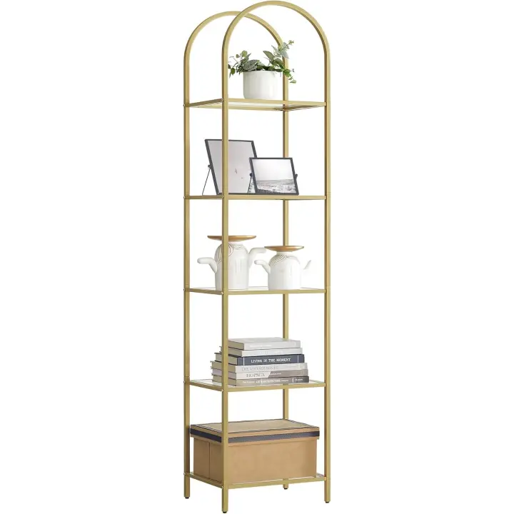 Niveles, Estantería de Vidrio Templado, Diseño Arqueado, Marco de Acero, para Salón, Dormitorio, - 1