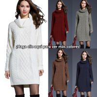 Vestido de suéter de punto de cuello alto para mujer, Jersey largo de manga larga, sólido, Otoño e Invierno - details 0