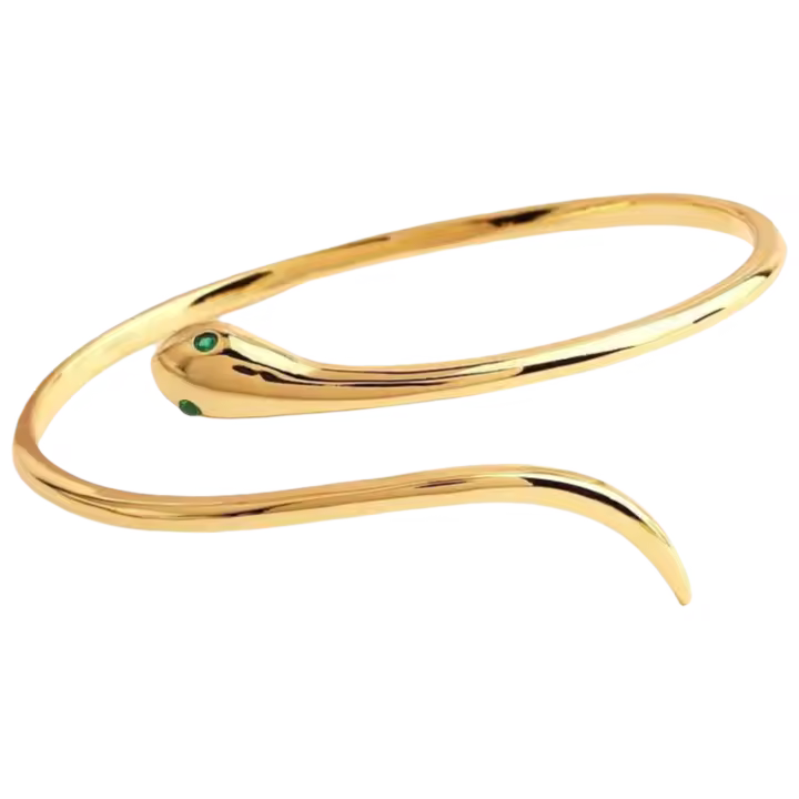 Brazalete de Serpiente de Ojo de Zirconia Verde Plateado Joyería de Pulsera de Mujer para Bodas - 1
