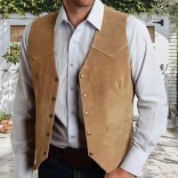 Chaleco marrón para hombre, traje de negocios formal, chaleco para padrinos de boda, nuevo vaquero - details 3