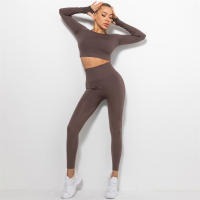 conjunto de yoga para mujer sin costuras ropa deportiva de gimnasio con manga larga sujetador de alto cinturón leggings de gimnasio traje deportivo - details 67
