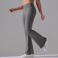 Leggings de yoga de color sólido para mujer, pantalones acampanados de cintura alta, elásticos, entrenamiento, pierna ancha - details 6