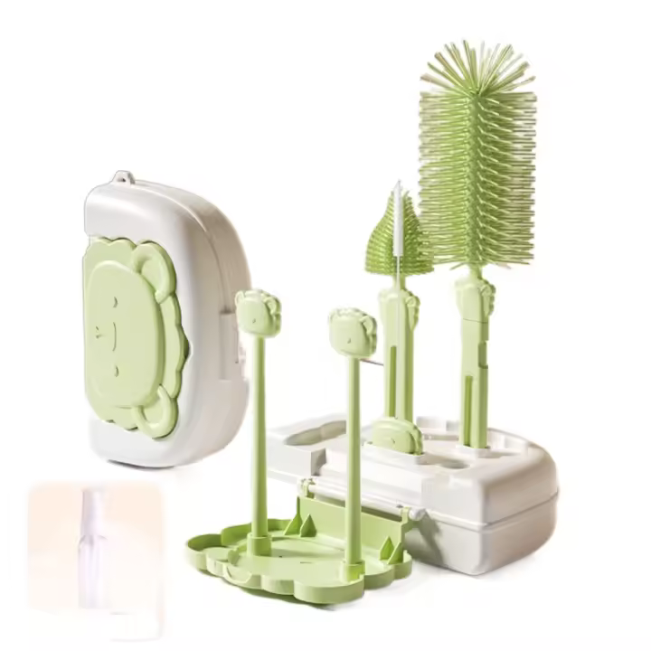 Juego de cepillos de limpieza de biberones multifuncional, oso 8 en 1, cepillo para lavar vasos de vidrio, escurridor de almacenamiento, Kit de cepillo para biberones de León - 1