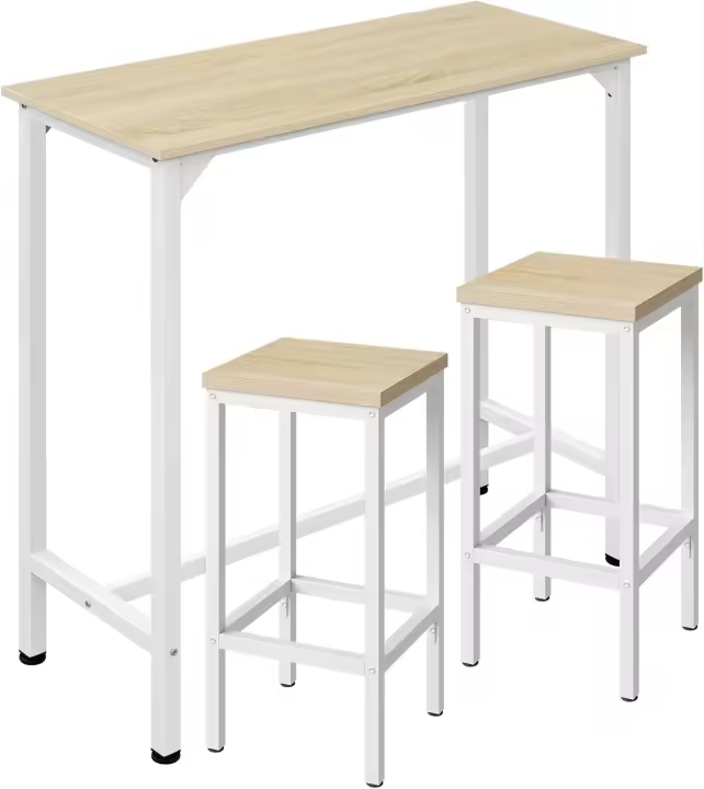 Conjunto de Mesa de Bar y Taburete Estructura de Metal y Roble Claro + Blanco 100x40x100 cm - 1