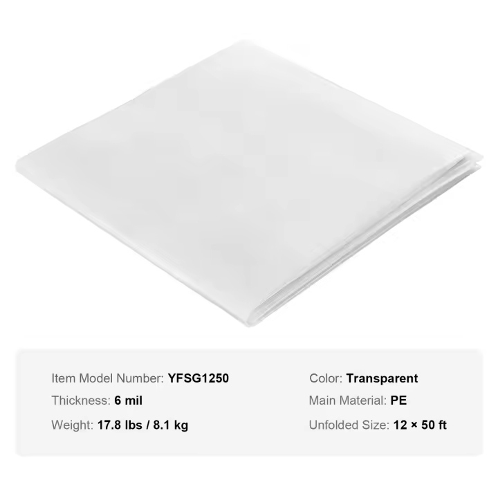 SucceBuy Láminas de plástico para invernadero, película transparente para invernadero de 6 mil de espesor, película de polietileno resistente a los rayos UV durante 4 años, ideal para jardinería, agricultura - 1