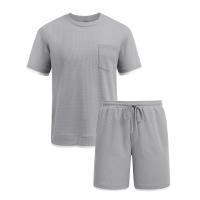 Traje deportivo de hombre con bloques de color, pantalones cortos de dos piezas, cuello redondo y camiseta de manga corta. - details 23