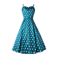 Vestido estampado con tirantes, estampado de lunares, ceñido a la cintura, falda con vuelo grande, falda de longitud media - details 0