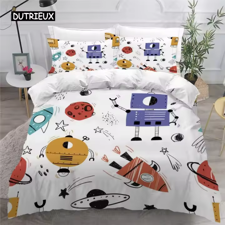 Cubierta de Edredón 3D Dibujos Animados Bosque para Niñas Juego de Ropa de Cama con Cierre de Cremallera Suave Microfibra - 1