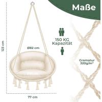 Silla Colgante con Cojín - Sillón Colgante Chill para Adultos y Niños Hamaca hasta 150 kg Asiento Colgante Suspensión Interior y Exterior Sala de Estar y Jardín Terraza, Beige - details 6