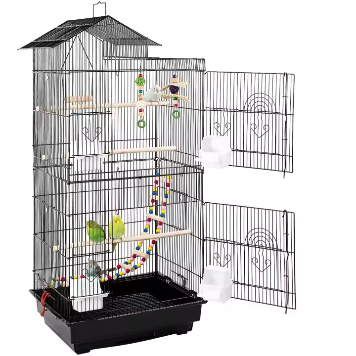 Jaula para pájaros de 2 puertas para pájaros, canarios, adoquines, periquitos, periquitos, piñones, metal, juguete incluido, perchas giratorias - 1