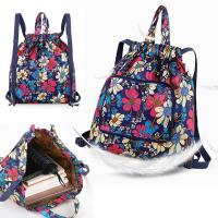 Mochila con cordón impermeable, bolsa de almacenamiento de nailon con estampado, plegable, Simple, para viaje - details 2