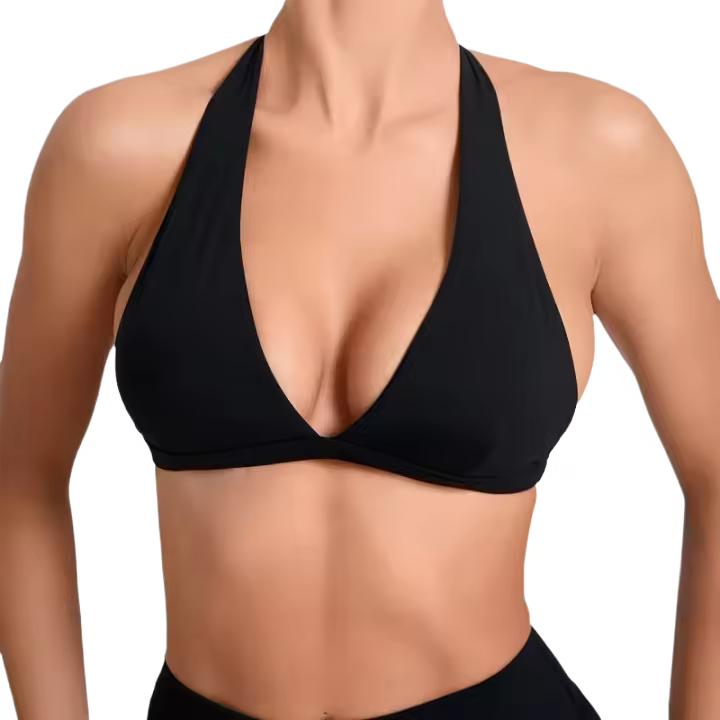 Top deportivo con escote en V profundo para mujer, sujetador Halter con espalda abierta para Yoga, almohadillas para el pecho desmontables, Top corto de entrenamiento, Fitness, Pilates - 1