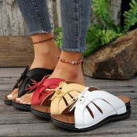 Nuevas zapatillas romanas, sandalias de plataforma con tacón inclinado para mujer, decoración de lazo, zapatos ligeros de talla grande para mujer - details 1