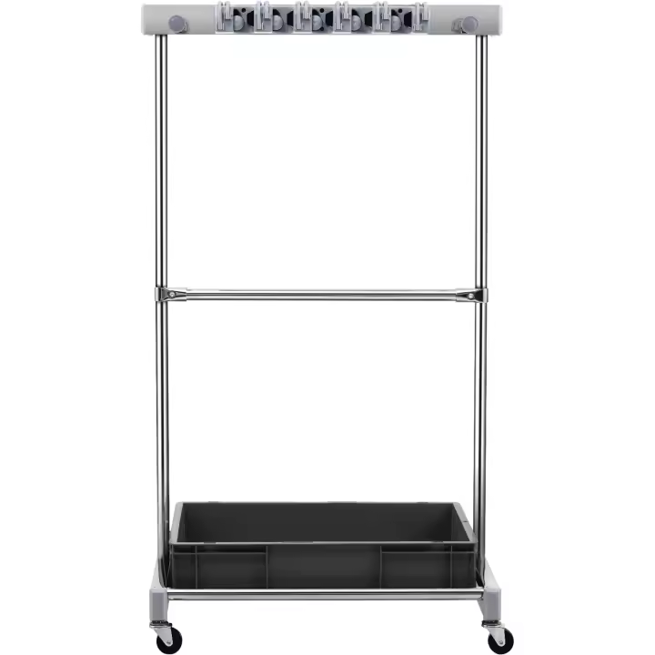 SucceBuy Organizador de herramientas de jardín, 10 ranuras con ganchos, estante de torre para herramientas de jardín con ruedas para almacenamiento en garaje, sostiene herramientas de mango largo/rastrillo/escoba, soporte de metal para cobertizo, al aire - 1