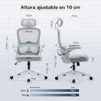 Silla de Oficina ergonómica de Malla, Silla de Oficina con Respaldo Alto con reposabrazos 3D, Soporte Lumbar hacia Arriba y hacia Abajo, Silla de Trabajo - Marco Blanco Malla Gris Claro - details 2