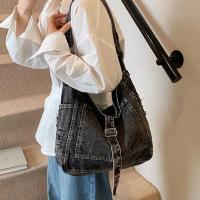 Bolso de hombro de lona vaquera, bolso Vintage con correa y hebilla, estilo callejero, Color sólido, gran capacidad, bolso de mano sencillo para estudiantes - details 9
