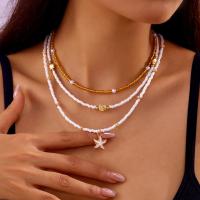Collar multicapa con cuentas exageradas para niñas, colgante de estilo bohemio, gargantilla de estrella de mar Y2K, collar de clavícula de concha apilada, 3 uds. - details 7