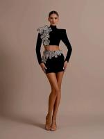 Conjunto de Vestido y Falda Mini de Manga Larga Estilo de Turtén Brillante con Diamantes - details 5