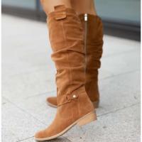 Botas hasta la rodilla de piel auténtica para mujer con cierre antideslizante y diseño formal de tacón alto con suela gruesa - details 25