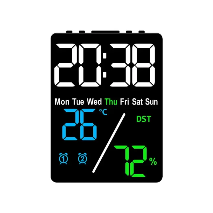 Reloj despertador Digital humedad fecha semana pantalla 2 alarma repetición reloj de mesa electrónico brillo de 3 niveles 12/24H reloj LED - 1