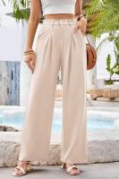 Pantalones de cintura alta para mujer, pantalones de vestir lisos a la moda, pantalones holgados de pierna recta para primavera y otoño - details 6