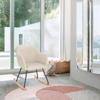 Lactancia Relax con Reposa Tapizado Reclinable Tejido de Terciopelo Pierna de Metal Madera Crema SKS16cm - details 1