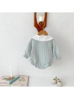 Ready Stock Mono para recién nacidos, pelele elegante a cuadros con cuello Peter Pan y cordón de manga larga para niñas de 0 a 2 años - details 16