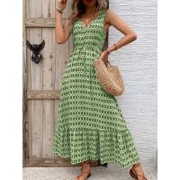 Vestido Largo de Verano 2025 Cuello en V Profundo, Mangas sin Agujar, Estampado Floral, Tejido Transpirable para Playa, Fiesta o Eventos Casuales Diseño Boho-Chic - details 8
