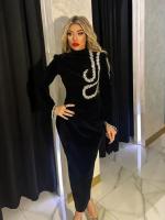 2024 nuevo vestido negro delgado y delgado con cuentas de manga larga vestido largo Maxi vestidos para mujeres - details 7